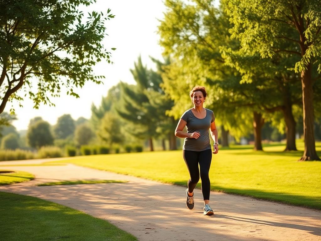 Iemand wandelt op een zonnig pad door het park tijdens een activiteit van Samen in beweging.